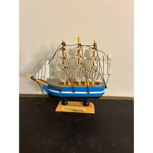 Vintage Wooden Fishing Boat Model Nautical Decor Coastal Beach House Lake Cabin